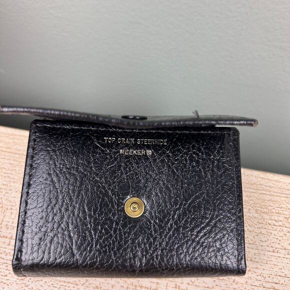 Vintage Meeker Top Grain Leather Key Caddy Holder Black Trifold 16 Hook Carrier - Picture 6 of 12